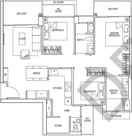 iNz Residence EC Floor Plan 3 Bedroom C5a