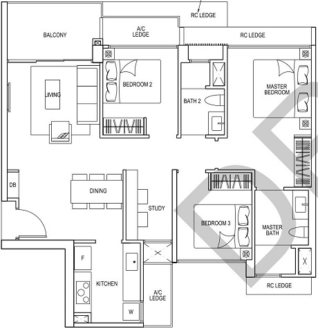 iNz Residence EC Floor Plan 3 Bedroom C4