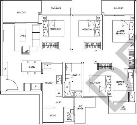 iNz Residence EC Floor Plan 4 Bedroom D2